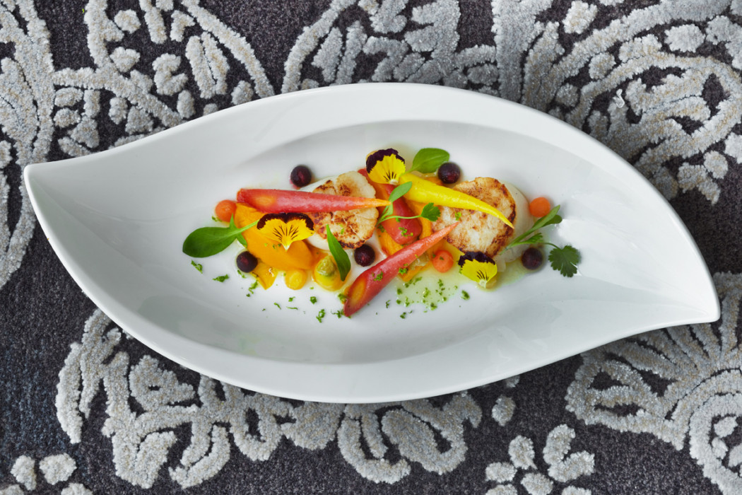 Hand-Dived-Scallops-with-heritage-carrot-ginger-mandarin-and-coriander-TING1