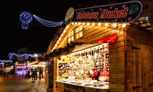 Sheffield Christmas Markets Hut at night